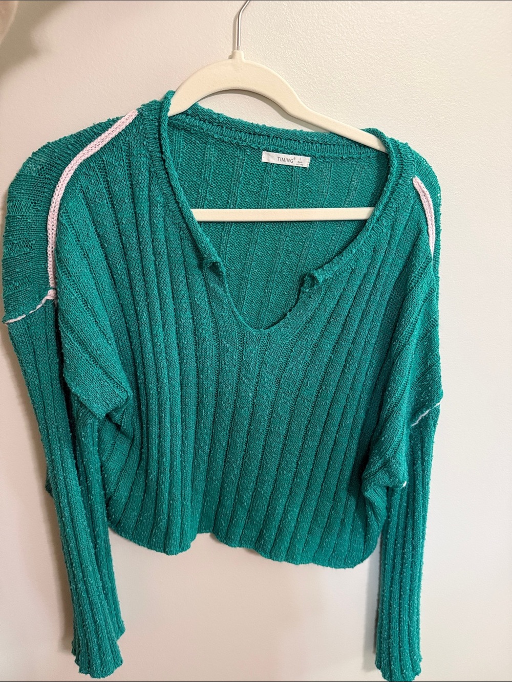 Timing Teal Ribbed V-Neck Sweater